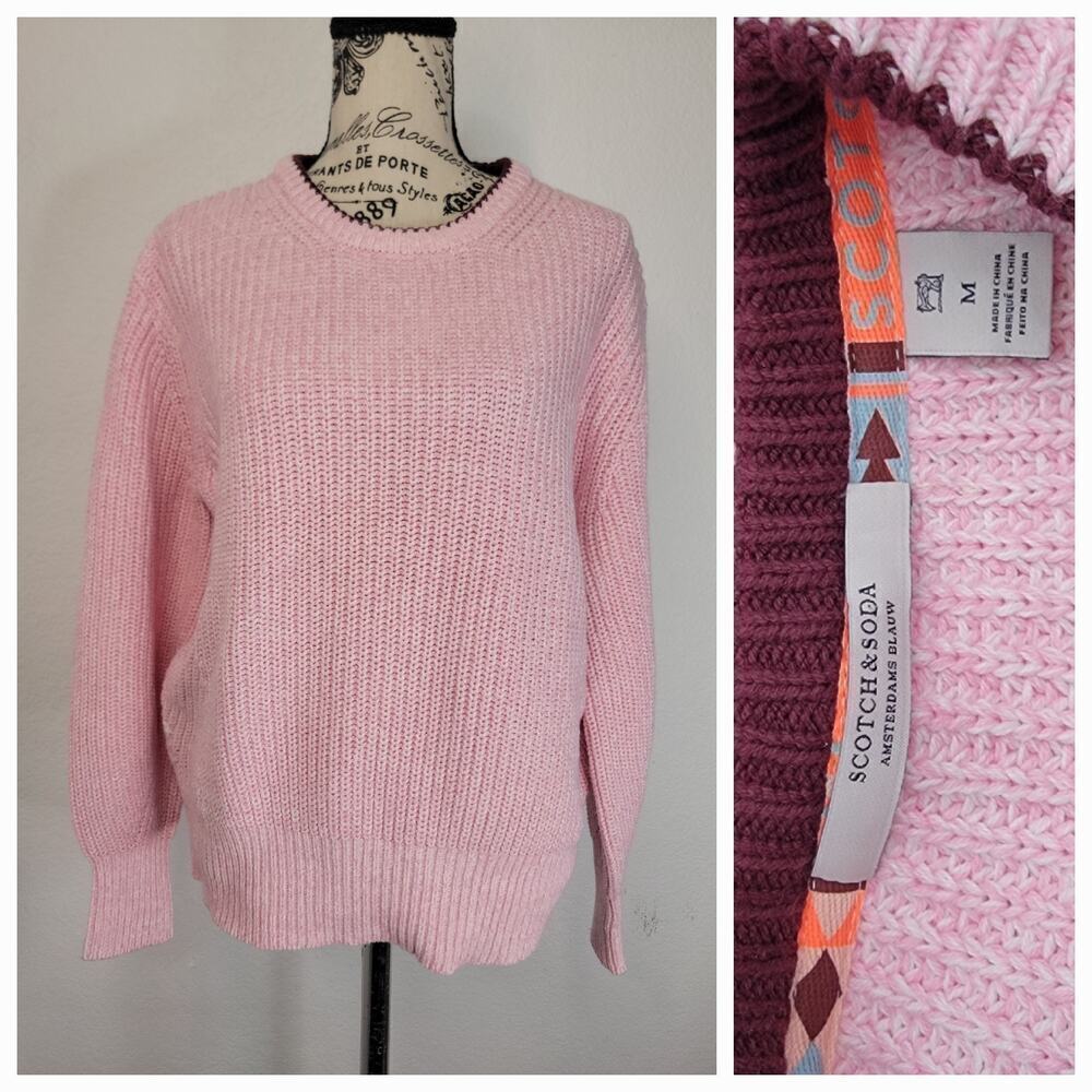 SCOTCH & SODA Amsterdam Sweater Womens SZ M Crochet Knit Pink Beachy Fisherman